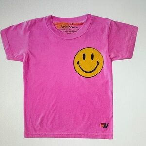 Aviator Nation Pink Tee with Yellow Smiley